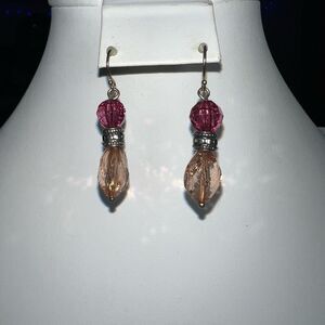 Silver Tone with Pink Crystals Earrings